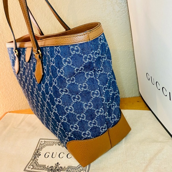 NWT! GUCCI Medium Ophidia Organic GG Jacquard Denim Tote - Picture 9 of 15